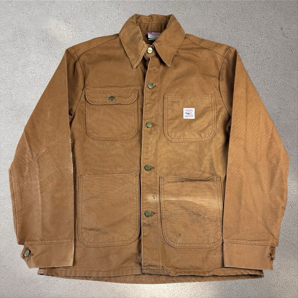 Vintage Pointer Brand Duck Canvas Chore Coat Brown Tan Jacket Medium USA